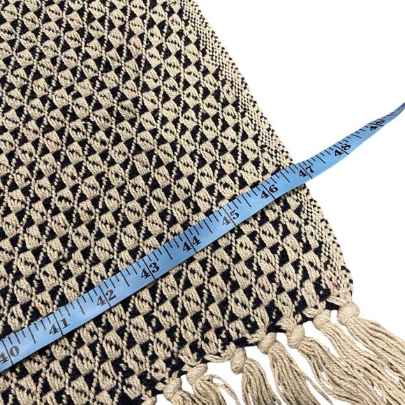 Boho Patterned Throw Blanket with Fringe in Blue and White - Picture 6 of 6